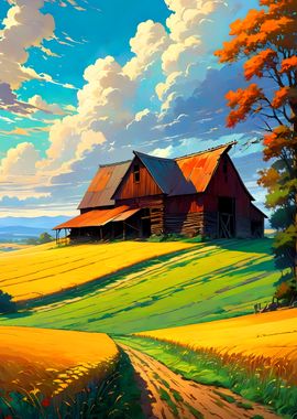 Rustic Barn in a Field