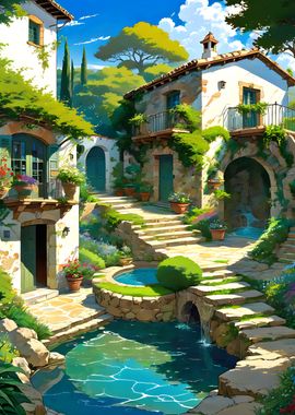 Mediterranean Village Scene