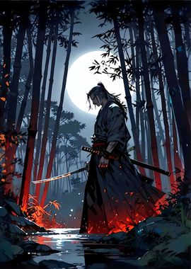 Samurai in Moonlight katana