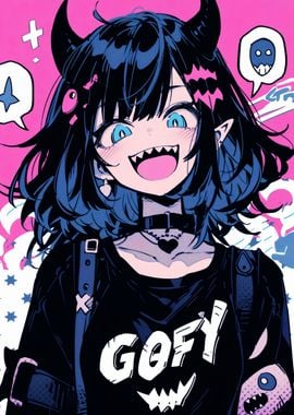 Smiling Anime Girl with Horns