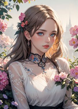 Anime Girl with Flowers