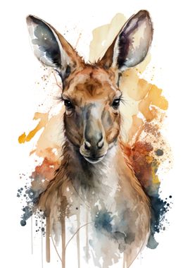 Watercolor Kangaroo Portrait