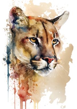 Watercolor Cougar Portrait