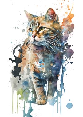 Watercolor Cat Painting