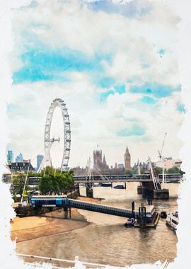 London Eye & Big Ben Watercolor