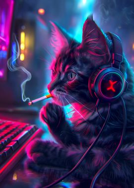 Neon Gamer Cat