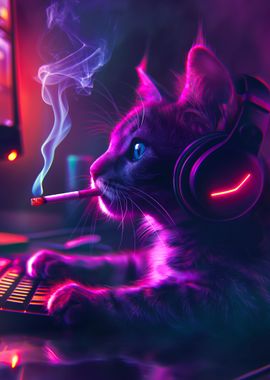 Gamer Cat with Headphones