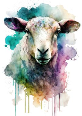 Watercolor Sheep Portrait