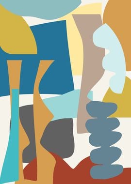 Earthy Abstract Collage | Modern Shapes in Blue, Yellow, and Terracotta