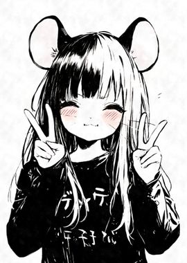 Cute Anime Girl with Mouse Ears