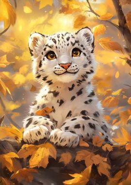 Snow Leopard Cub in Autumn