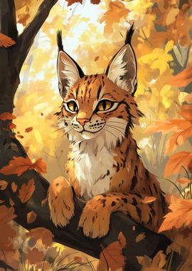 Lynx in Autumn Forest