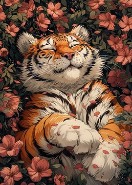 Cute Tiger Sleeping Sakura