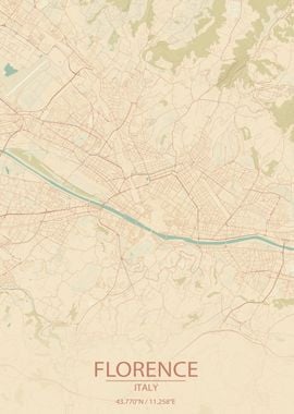 Florence  Italy Vintage Style City Map