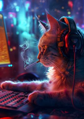 Neon Gaming Cat