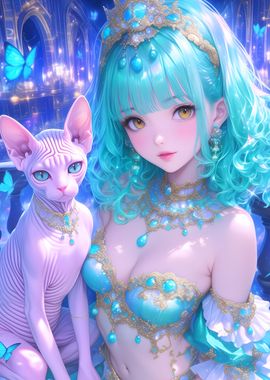 Fantasy Anime Girl with Cat