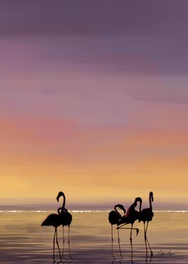 Flamingos at Sunset (Part I)