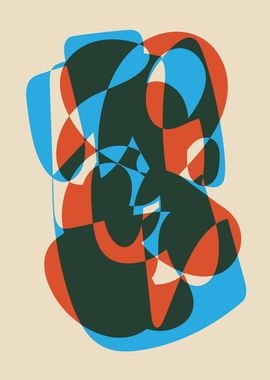 Bold Retro Abstract Geometric Shapes in Blue and Red 