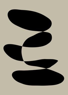 Minimalist Abstract Black Organic Shapes on Neutral Beige Background