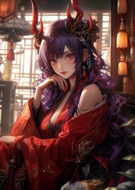 Anime Girl in Red Kimono