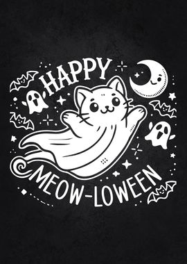 Happy Meow-loween Funny Cute Halloween Cat Ghost