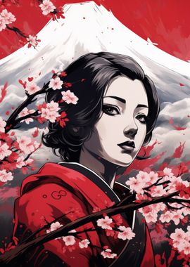 Japanese Woman with Cherry Blossoms