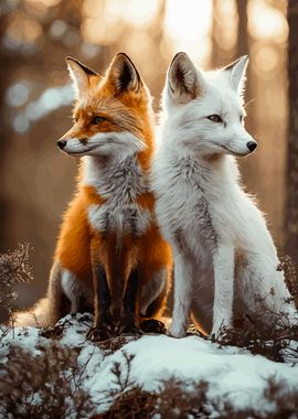 Red and White Foxes in Winter