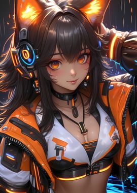 Cyberpunk Anime Girl Orange