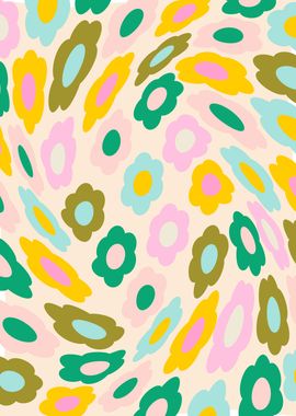 Retro Flower Pattern in Preppy Aesthetic Pastels