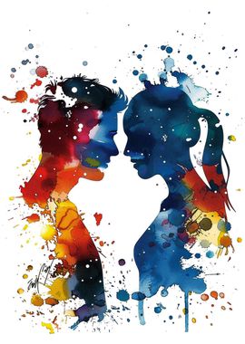 Watercolor Couple Silhouette