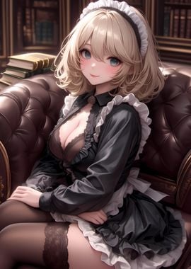 Anime Girl Maid in Black Dress