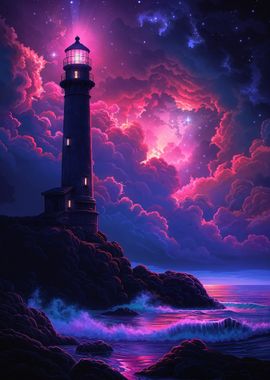 Lighthouse Under Starry Sky