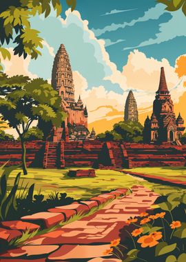 Ayutthaya Thailand travel poster