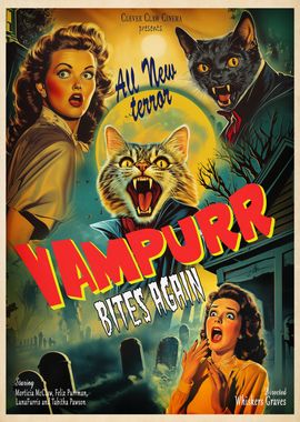 Vampurr Bites Again - Vintage Horror Movie Poster