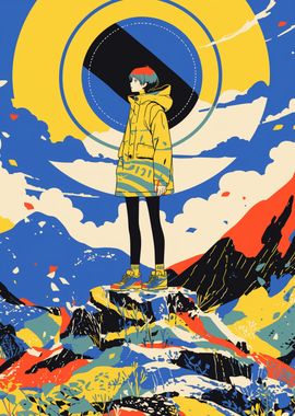 Girl in Yellow Jacket on Mountain