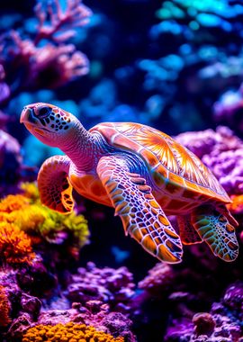 Sea Turtle in Coral Reef