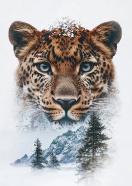 Leopard in Snowy Mountains