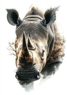 Rhino Portrait with Trees