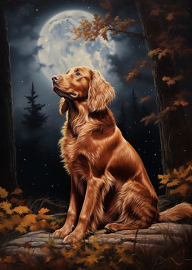 Irish Setter Under Moonlight