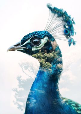 Peacock with Tree Overlay