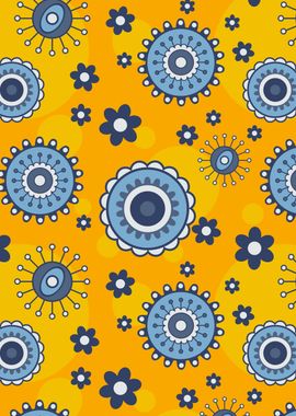 Blue and Yellow Abstract Floral Pattern