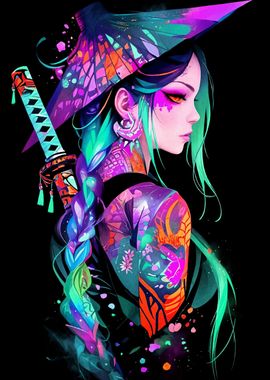 Magical Neon Samurai Girl 