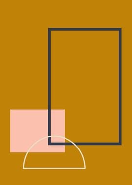 Minimalist Mid-Century Modern Geometric Abstract Art in Mustard and Pink.