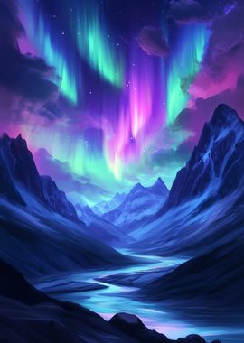 Aurora Borealis Mountain Landscape