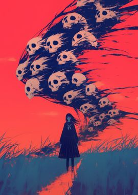 Girl Facing Skulls