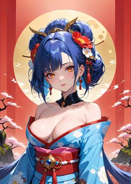 Sexy Anime Geisha Girl in Kimono