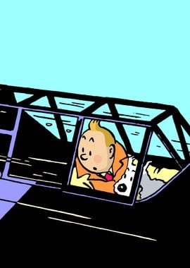 Tintin and Snowy in a Plane