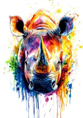 Colorful Rhino Watercolor