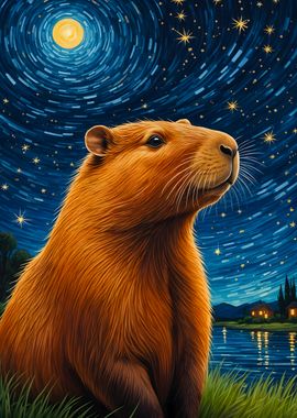 Capybara Starry Night