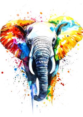 Colorful Elephant Watercolor